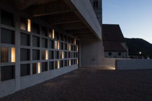 Modern cemetery niche with sleek design and a clean, minimalist look, showcasing a contemporary resting place for ashes