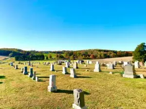 Traditional grave with a headstone in a cemetery