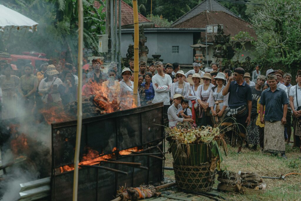 Traditional cultural ritual for a funeral, showcasing ceremonial practices and attire