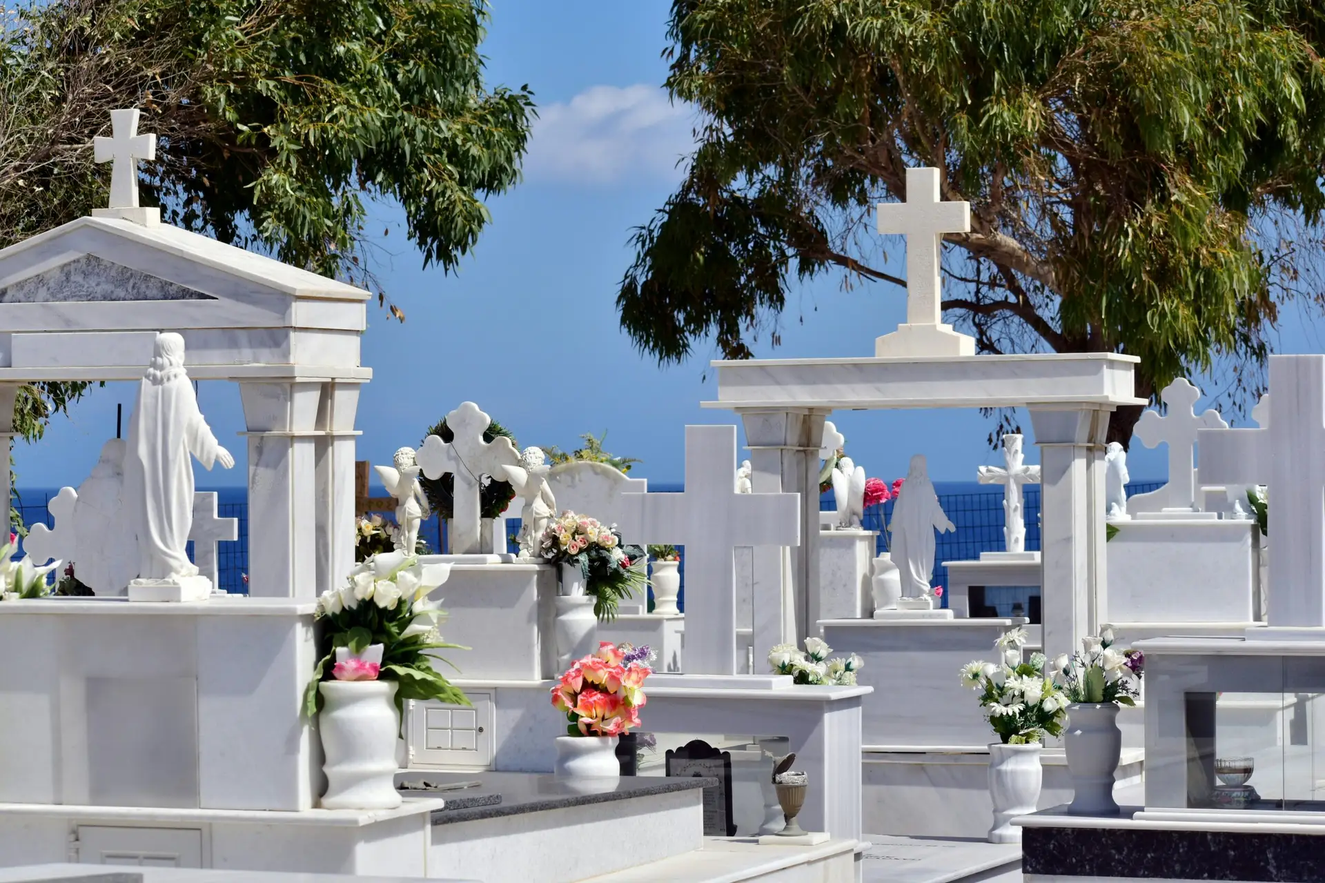 Scenic view of a cemetery with different burial plots.